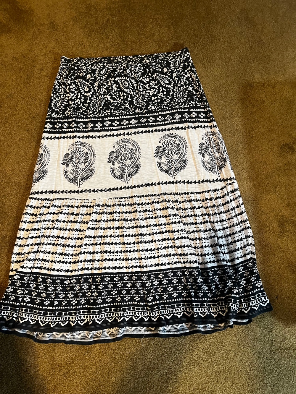 Lucky Brand Bohemian Black and White Printed Maxi Skirt